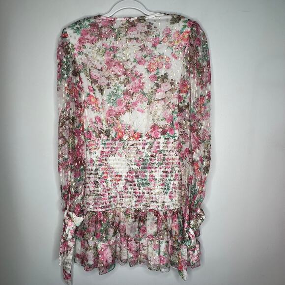 Rococo Sand Floral Surplice Mini Dress Size M - Picture 4 of 9